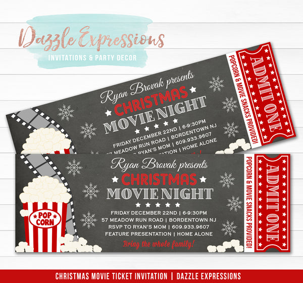 Christmas Movie Chalkboard Ticket Invitation Dazzle Expressions 5490