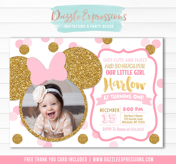 Digital Invitation Birthday Party MINNIE, Printable Girl