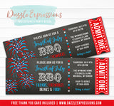 4th of July Ticket Invitation 3 - FREE thank you card included