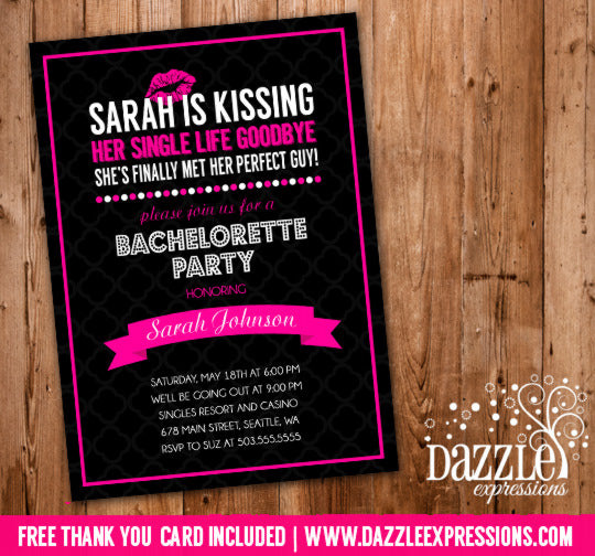 Bachelorette Party Invitation 2 - Thank You Card Included