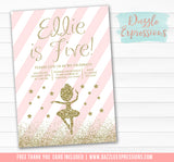 Ballet Pink and Gold Invitation 2 - FREE thank you card included