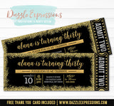 Black Gold and Silver Glitter Ticket Invitation - FREE thank you card included