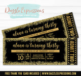 Black and Gold Glitter Ticket Invitation - FREE thank you card included