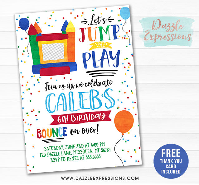 Bounce House Watercolor Invitation - FREE thank you card