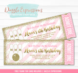 Bowling Pink and Gold Glitter Ticket Invitation - FREE thank you card