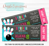 Bowling Chalkboard Ticket Invitation 2 - FREE thank you card included