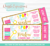 Blowing Bubbles Glitter Ticket Invitation - FREE thank you card