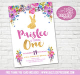 Bunny Rabbit Floral Birthday Invitation 2 - FREE thank you card