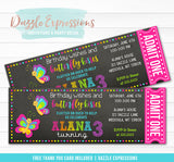 Butterfly Chalkboard Ticket Invitation - FREE thank you card included