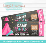 Camping Chalkboard Ticket Invitation 3 - FREE thank you card included