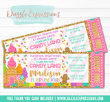 Candy Land Ticket Birthday Invitation - FREE thank you card