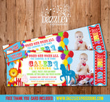 Carnival Ticket Birthday Invitation - FREE thank you card included