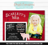 Charlottes Web Inspired Birthday Invitation - FREE thank you card included