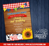Country Barnyard Birthday Invitation - FREE thank you card included