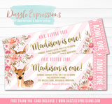 Deer Floral Ticket Invitation 1 - FREE thank you card included