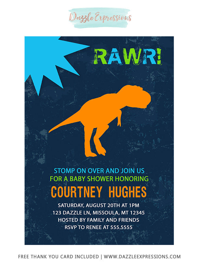Dinosaur Baby Shower Invitation - FREE thank you card