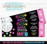 Glow in the Dark Disco Ticket Invitation 1 - FREE thank you card