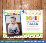 Donut Birthday Photo Invitation - Boy Colors - FREE thank you card included