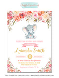 Elephant Floral Watercolor Baby Shower Invitation 1 - FREE thank you card