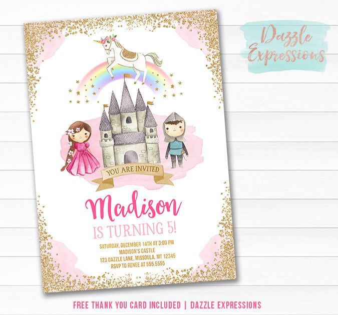 Fairy Tale Birthday Invitation 2 - FREE Thank You Card Included