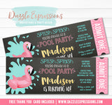 Flamingo Chalkboard Pool Party Ticket Invitation 2 - FREE thank you card