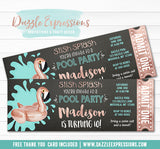 Flamingo Chalkboard Pool Party Ticket Invitation 1 - FREE thank you card