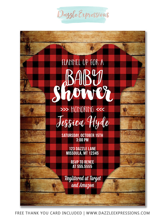 Plaid Flannel Baby Shower Invitation - FREE thank you card