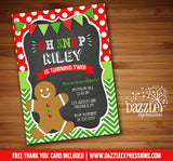 Gingerbread Man Chalkboard Invitation - FREE thank you card included