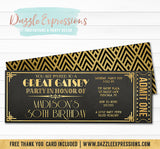 Great Gatsby Chalkboard Ticket Invitation - FREE Thank You Card and Back Side