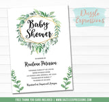 Green Wreath Baby Shower Invitation - FREE thank you card