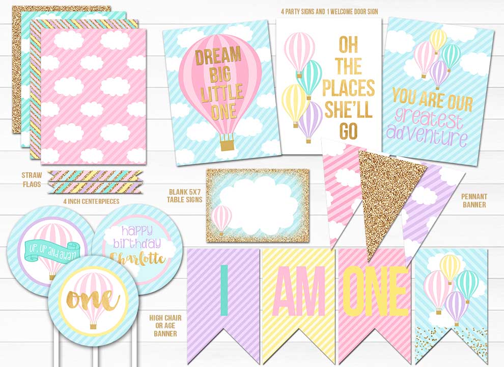 Hot Air Balloon Glitter Complete Party Package - Printable
