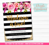 Floral with Black and White Stripes Invitation 2 - FREE thank you card