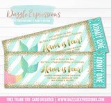 Mermaid Glitter Ticket invitation 2- FREE thank you card included