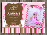Milk and Cookies Birthday Invitation - Pink - Thank You Card Included