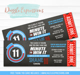Minute to Win It Inspired Ticket Birthday Invitation - FREE thank you card