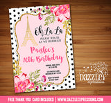 Paris Floral and Gold Invitation 6 - FREE thank you card included