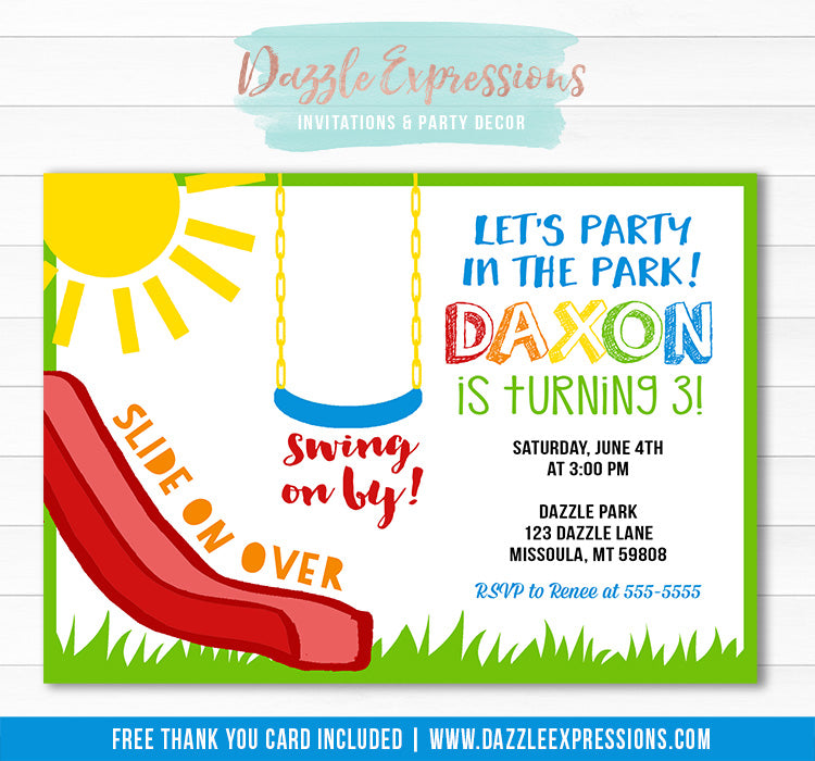 Park or Playground Invitation 1 - FREE thank you card included