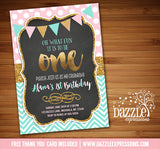 Pink Mint and Gold Chalkboard Birthday Invitation 2 - FREE thank you card