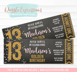 Pink and Gold Chalkboard Ticket Invitation 2 - FREE thank you card