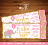 Pink and Gold Elephant Ticket Invitation - FREE thank you card included