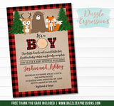 Plaid Woodland Sprinkle Baby Shower Invitation - FREE thank you card