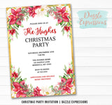 Poinsettia and Holly Christmas Party Invitation