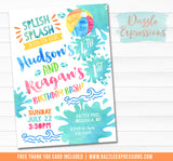 Pool Party Watercolor Invitation 6 - FREE thank you card