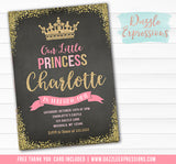 Princess Glitter Chalkboard Invitation - FREE thank you card
