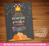 Gold Glitter Pumpkin Bonfire Chalkboard Invitation - FREE thank you card included