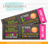 Pumpkin Chalkboard Ticket Invitation 2 - FREE thank you card included