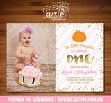 Pink and Gold Pumpkin Invitation 4 - FREE thank you card
