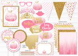 Pink and Gold Pumpkin Watercolor Complete Party Package - Printable