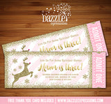 Reindeer Pink and Gold Glitter Ticket Invitation - FREE thank you card