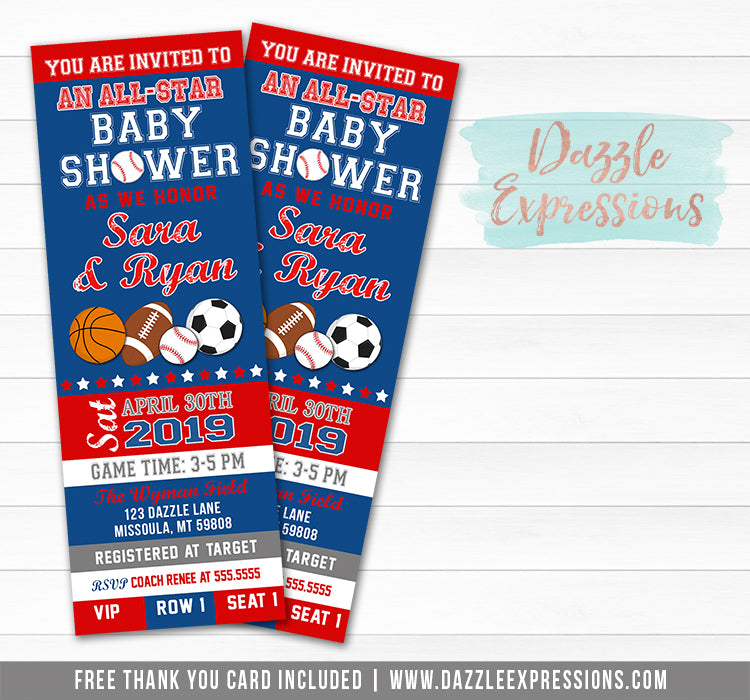 football ticket baby shower invitations